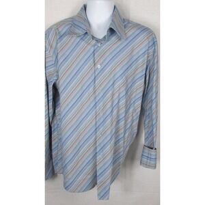 Report Collection Long Sleeve Button Front Dress Shirt XL stripes blue Mens NEW